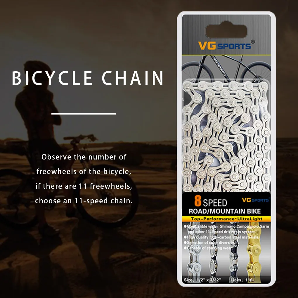 Ultralight 116L VG Sports 8 9 10 11 Speed Bicycle Chain Silver Gold Half Hollow Bike Chain Mountain Road Bike Full Hollow Chains