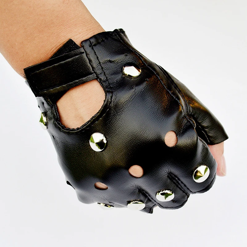 Adultos/niños Halloween carnaval tachonado Cool guantes calle baile Punk Rocío medio dedo cuero G45