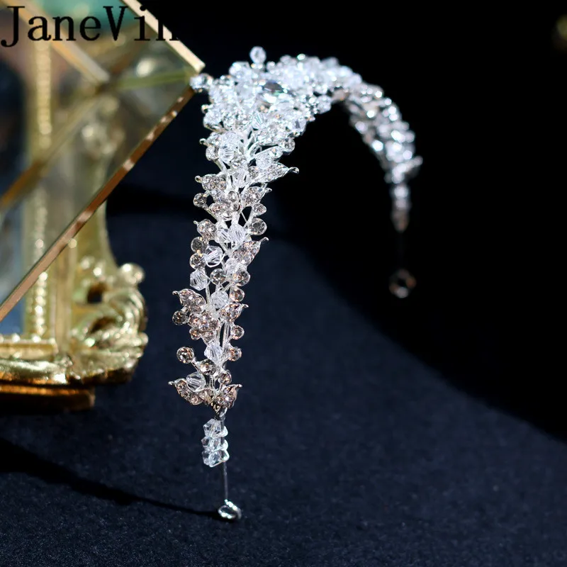 JaneVini Shining Crystal Headband Princess Tiaras and Crowns Bling Rhinestones Beaded Bridal Headwear Wedding Bride Hair Jewelry