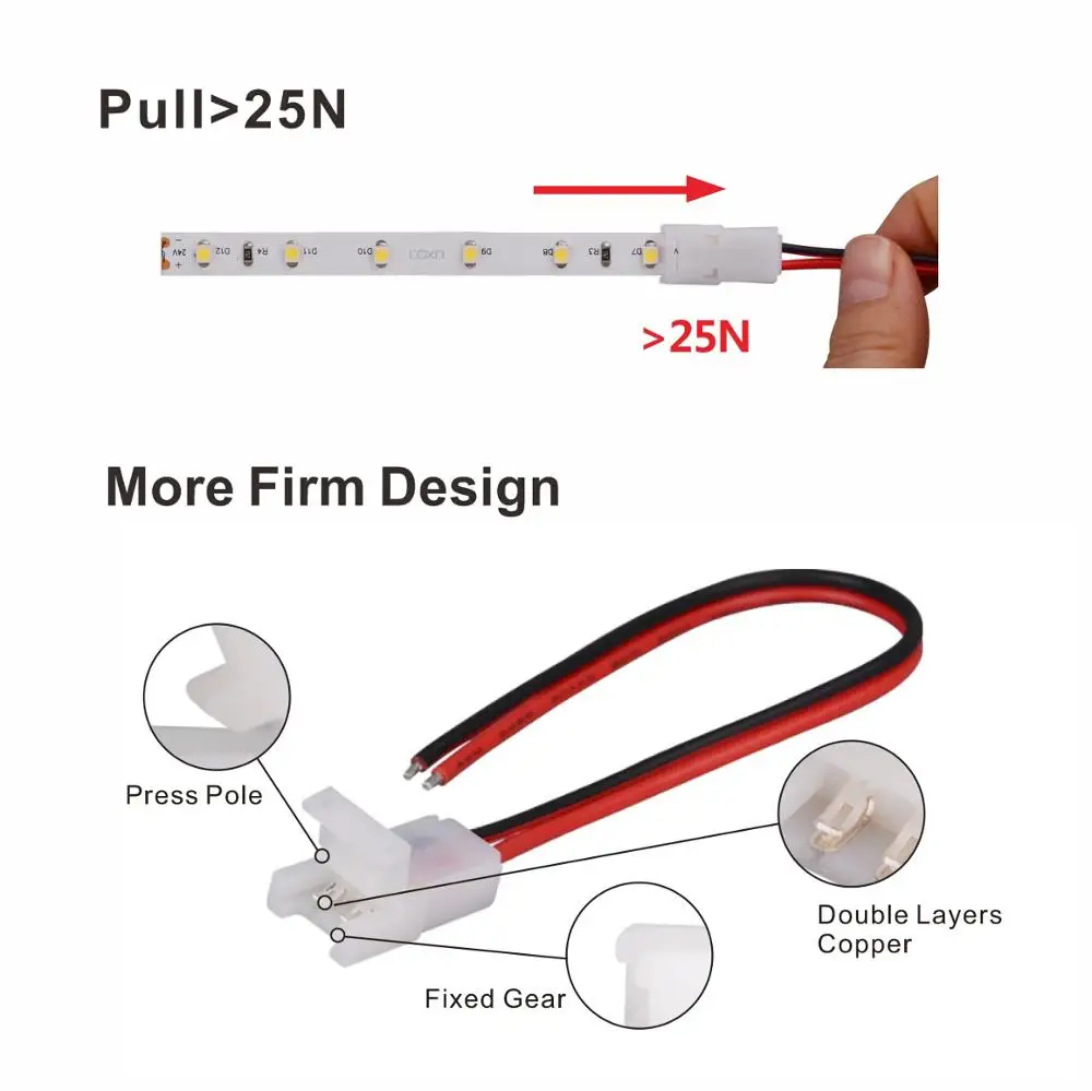 10 sztuk 8mm 2pin złącze taśmy LED z drutu stabilne szybkie złącze dla 2835 3528 5050 LED taśma świetlna do złącza zasilania