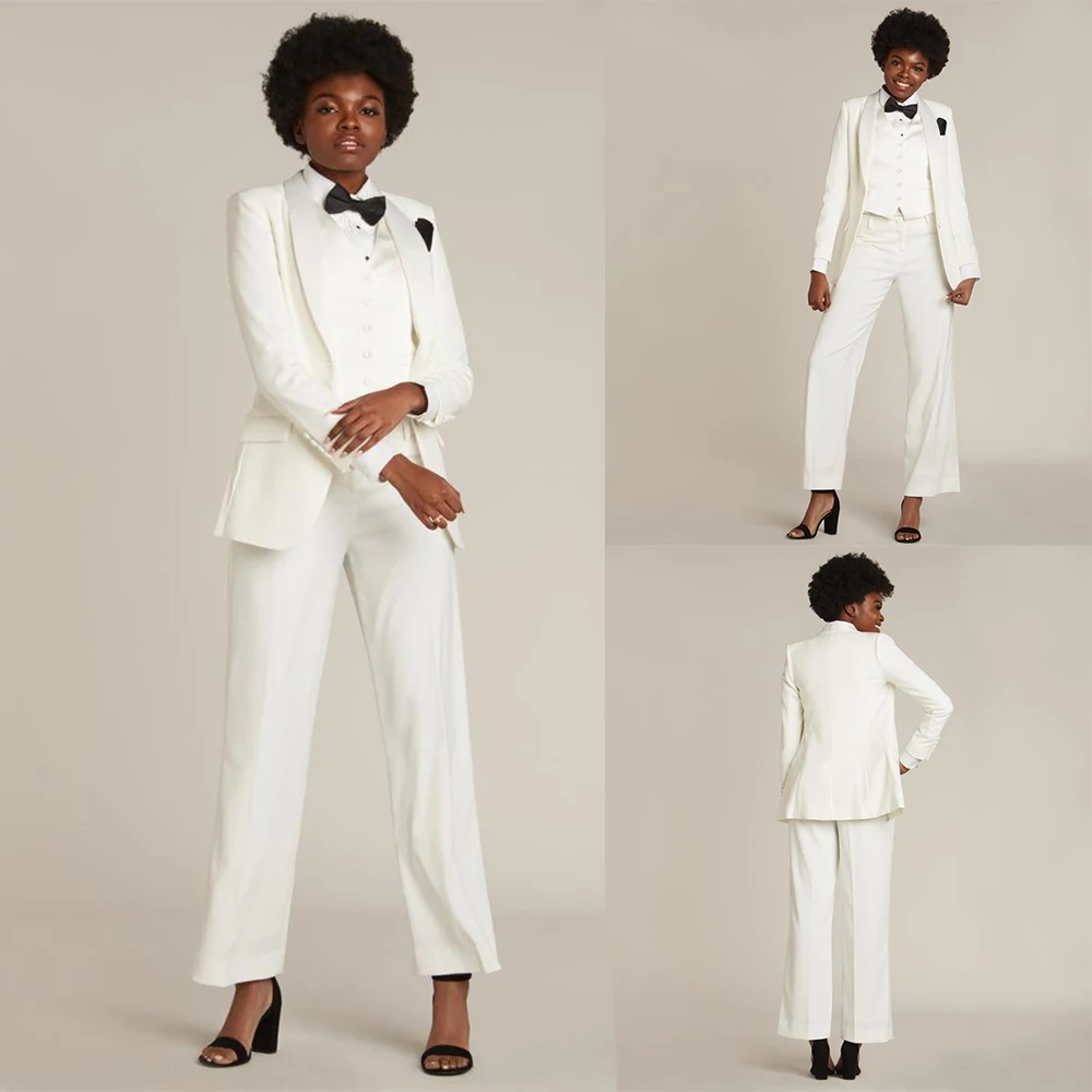 

Ivory Wedding Tuxedos Fashion Mother of the Bride Prom Party Guest Bridal Wear 3 Pieces Plus Size