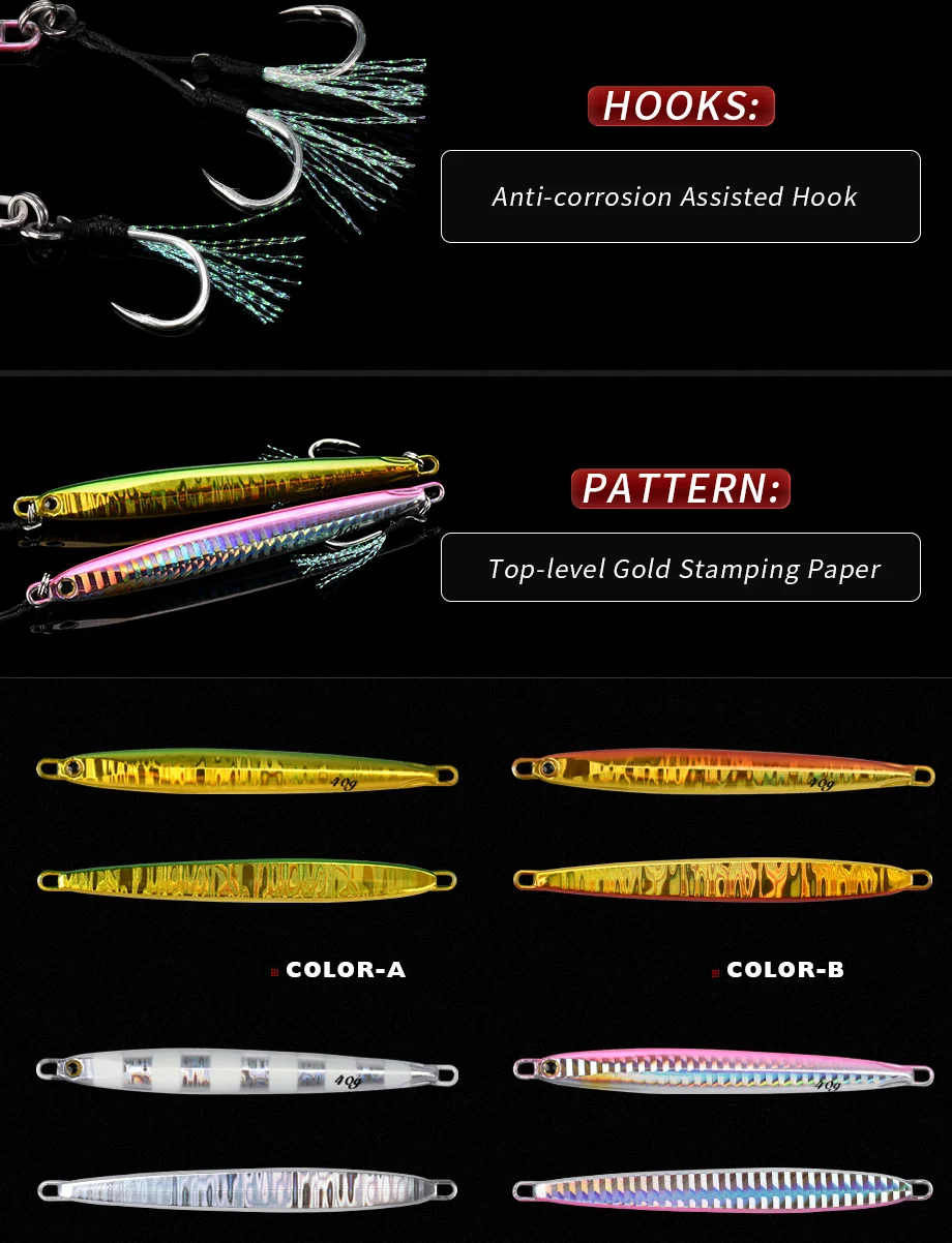 ALLBLUE SLOWER Langer Metall-Jig-Angelköder für Slow-Cast-Jigging, 20G 30G 40G 60G, Künstlicher Metallköder für Uferangeln, Meeresangelzubehör – Detail 5