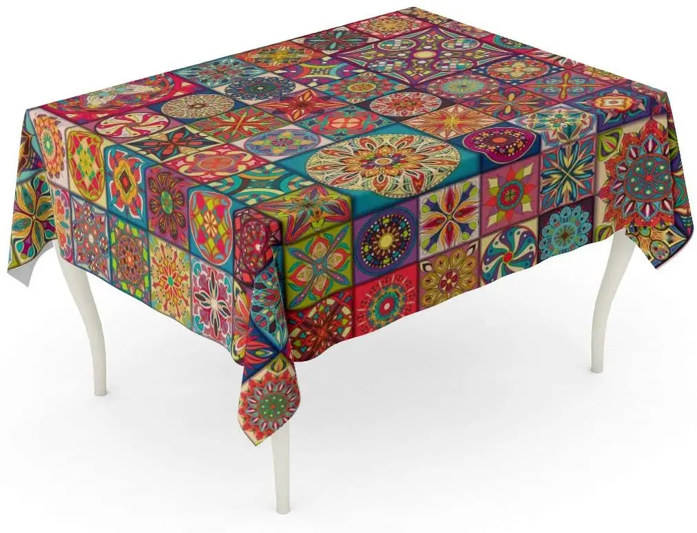 Mexican Mandalas Vintage Colorful Patchwork Abstract African Batik Bohemian Carpet Table Cloth