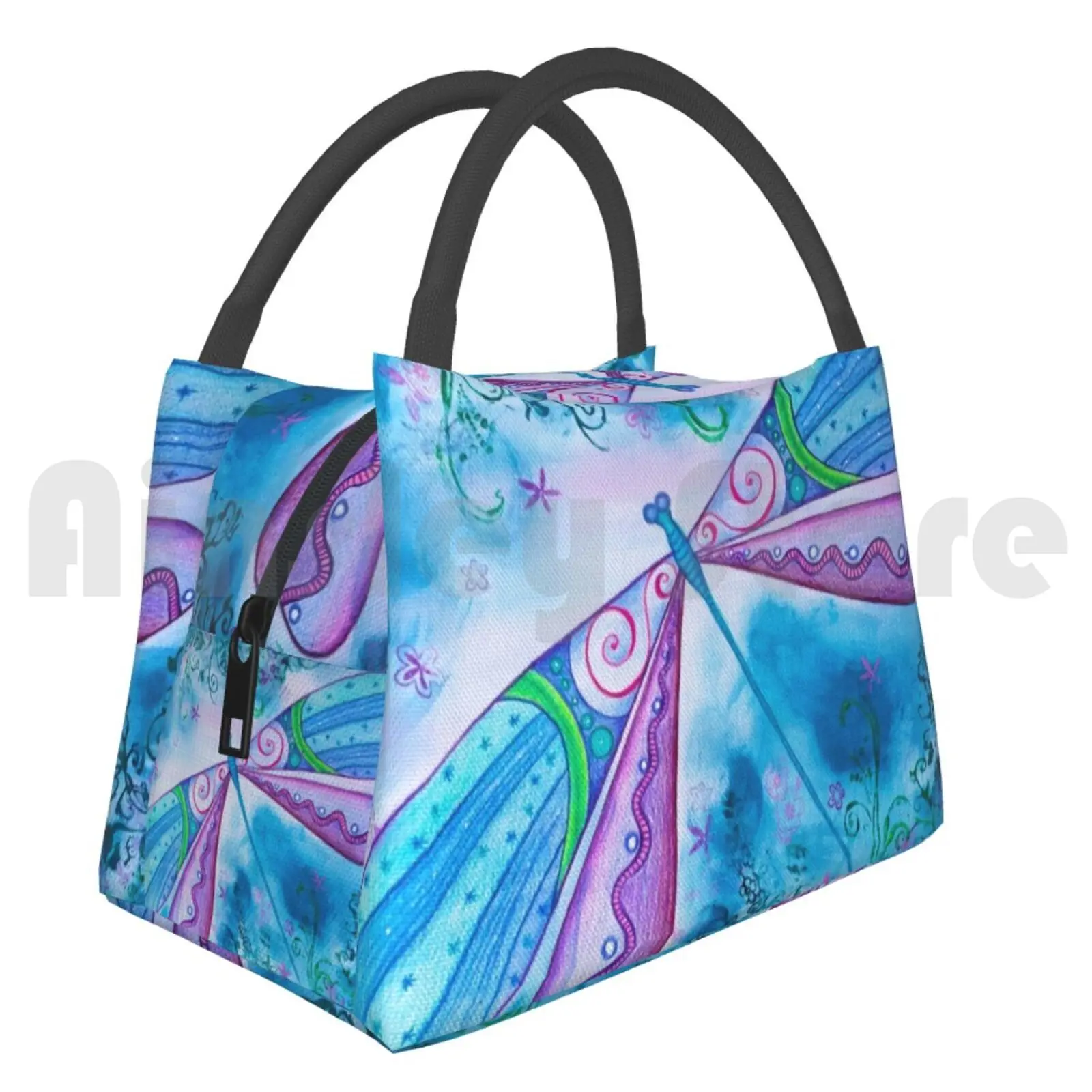 

Cooler Lunch Bag Picnic Bag Dragonfly I Dragonfly Insect Acrylic Collage Magic Whimsical Multicolor Multicolored