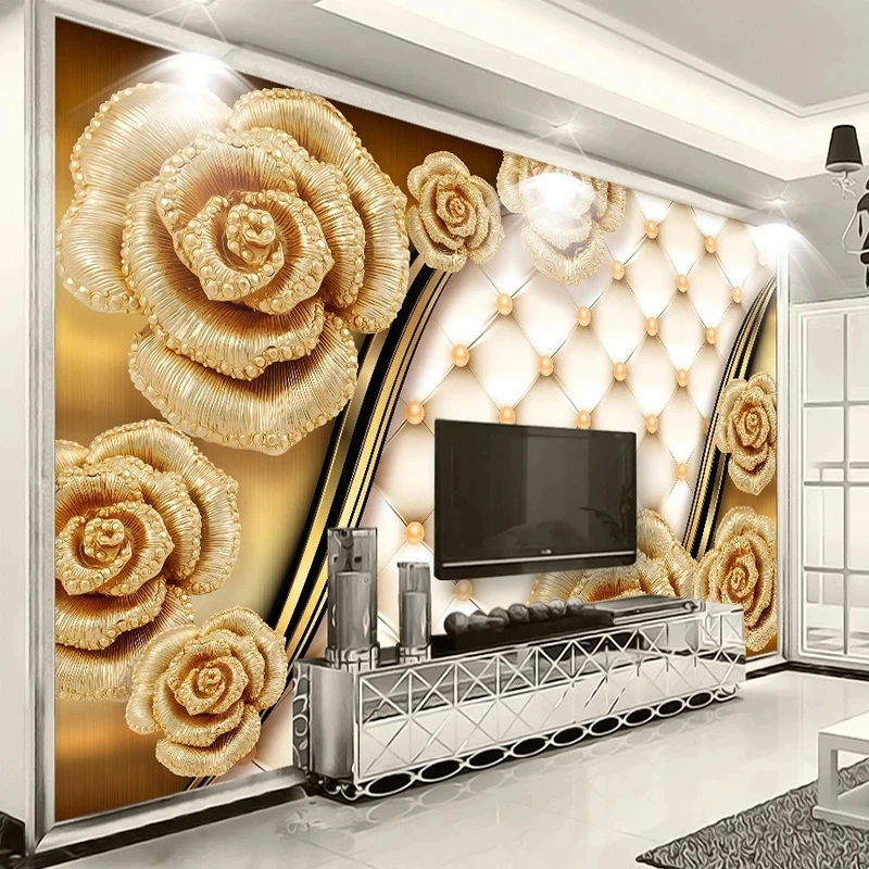 Kustom ukuran 3D Mural Wallpaper gaya Eropa mutiara bunga foto 3D lukisan dinding ruang tamu tema Hotel mewah dekorasi dinding