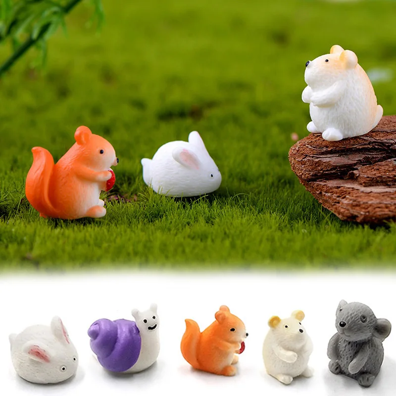 INKANEAR Miniatures Fairy-Garden Squirrel Dollhouse Cute Animal Figurine Decoration Kawaii Snail Rabbit Resin Craft Accessories