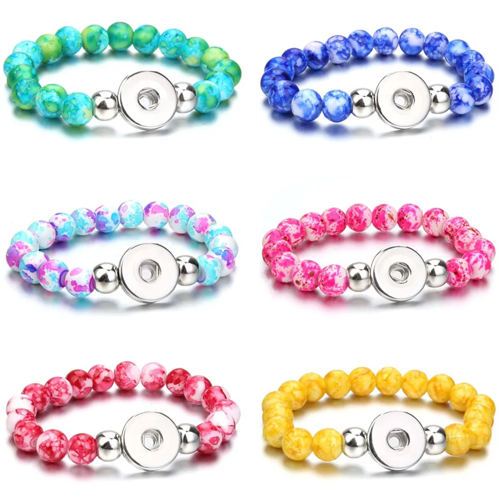 New Beads Snap Bracelet Natural Stone Beads 18mm Snap Button Bracelet Bangle Elastic Snaps Buttons Beads Making Jewelry