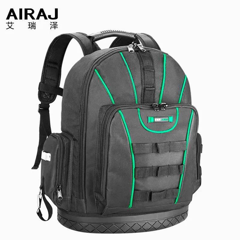 AIRAJ mochila de herramientas, bolsa de herramientas impermeable, bolsa de almacenamiento inferior de goma, mochila con múltiples bolsillos adecuada