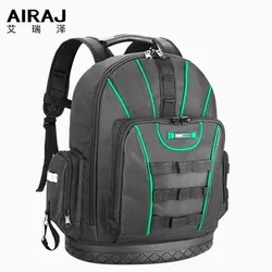 Airaj ferramenta mochila, saco de ferramentas à prova dwaterproof água, saco de armazenamento inferior de borracha, mochila com vários bolsos adequado para saco eletricista