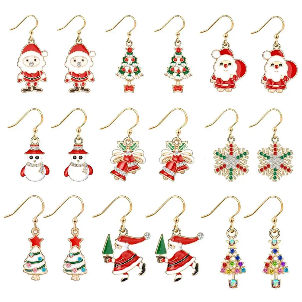 BONISKISS 9Pairs New Christmas Earrings Pendant Christmas Tree Snowflake Antelope Santa Claus Boots Earrings Jewelry Accessories