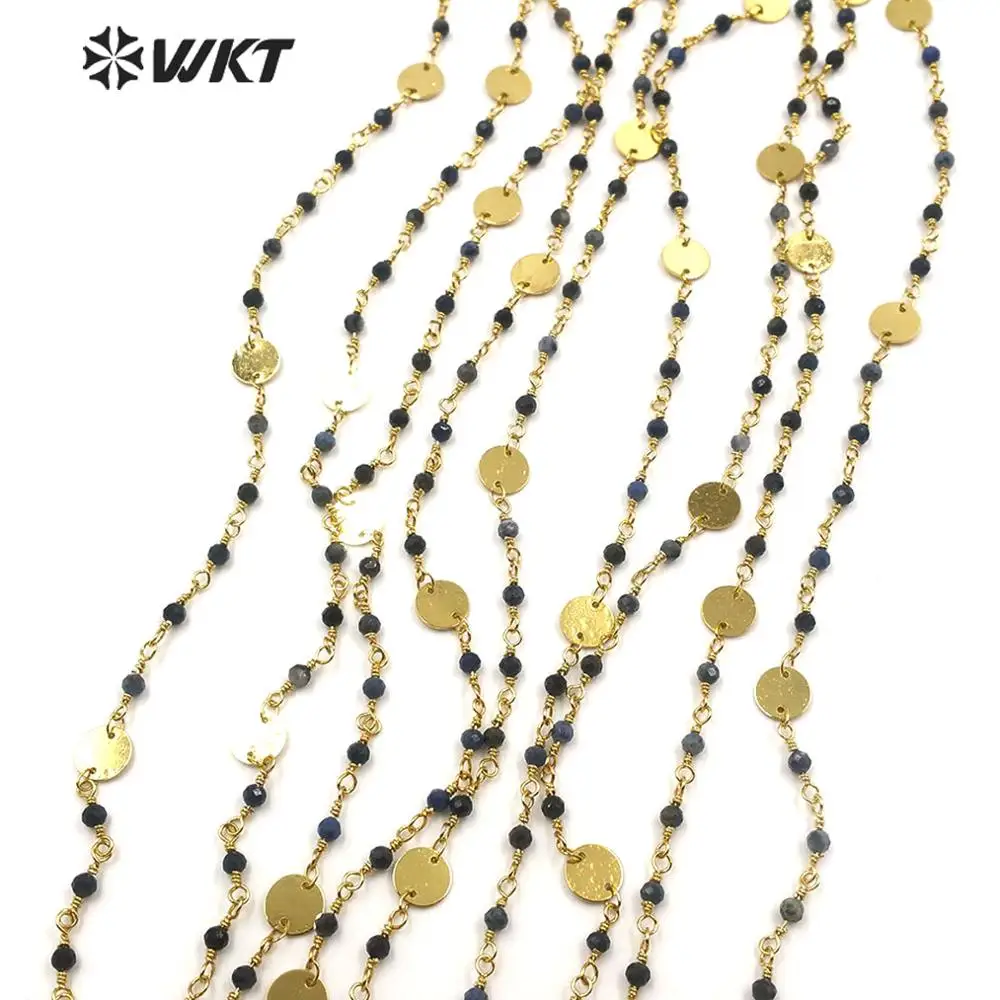 WT-RBC145 WKT New Arrivals!Natural Stone Chain Blue Vein Beads Chain Gold Electroplated Rosary Chain For Fashion Necklace Making