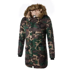 Russische Winter Parka Lange Winddicht Jas Mannen Dikker Camouflage Jas Mannelijke Nieuwe Bontkraag Capuchon Mannen Abrigos Hombres