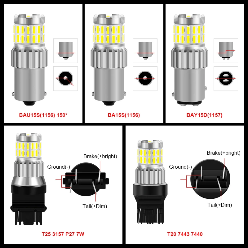 1pcs LED Canbus 1156 P21W BA15S BAU15S BAY15D 1157 P21/5W LED Bulbs T20 7440 7443 Car Light Turn Signal Brake Light Reverse Lamp