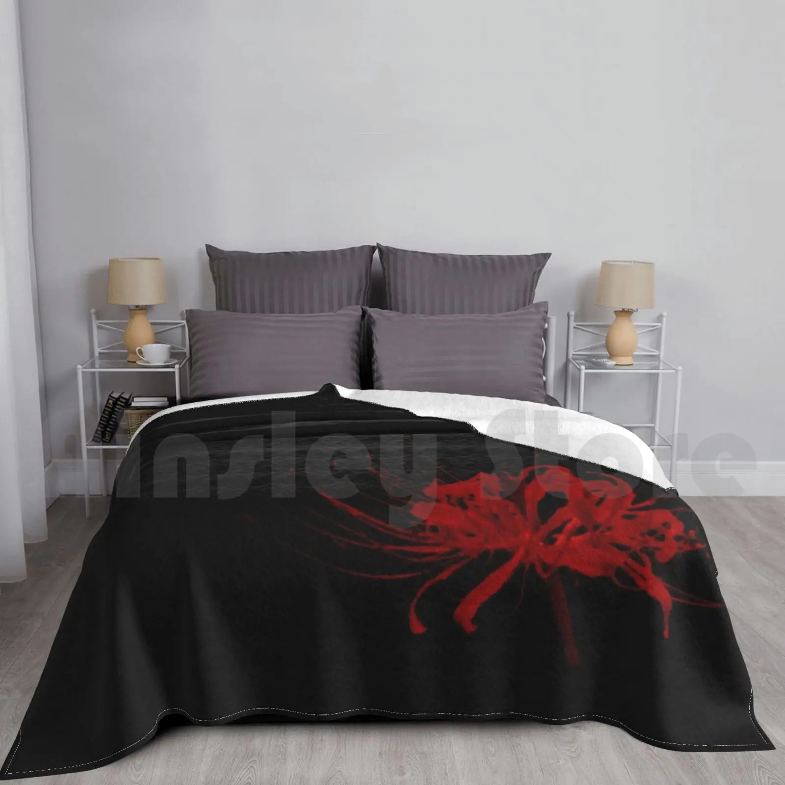Lírio de aranha com fundo preto cobertor moda personalizado lilium spidy lírio aranha flor rojo sangue tóquio