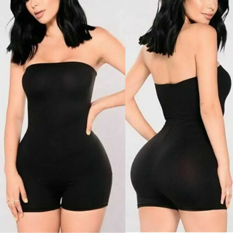 

New Women Tube Top Jumpsuit Short Romper Playsuit Leotard Sleeveless Top Stretch Blouse Lady Yoga Sport Bodysuit Outfit