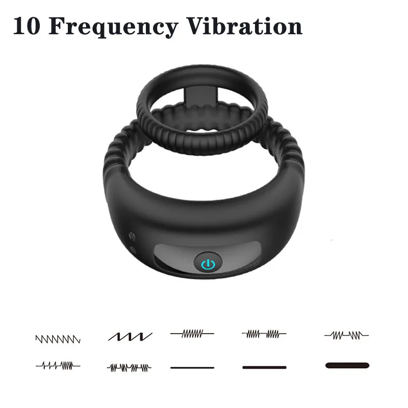 Penis Ring Silicone Double Cockring Vibrating Ring Massager Delay Ejaculation Stimulator Vibrator Couple Adult Sex Toys for Men