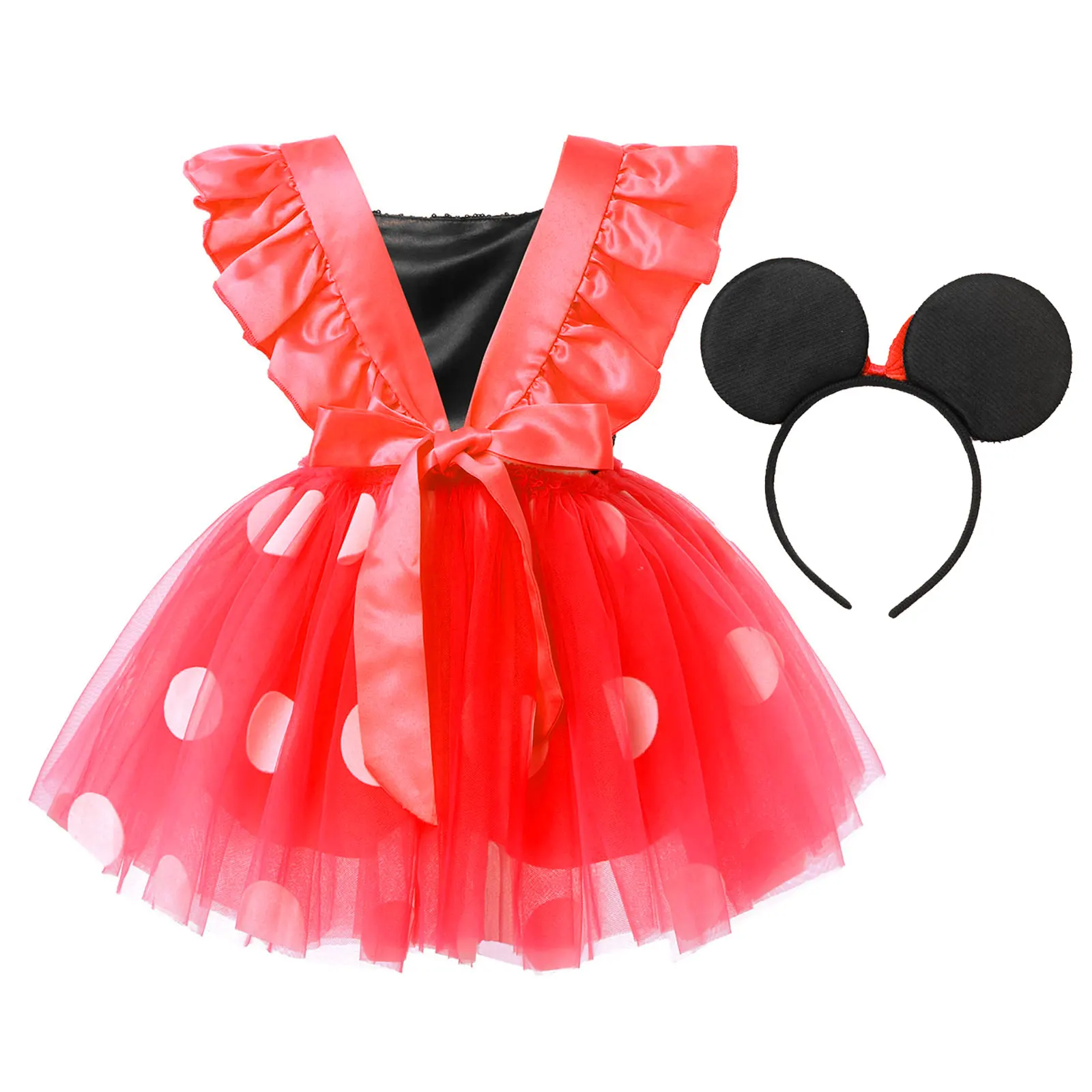 Infant Baby Girls Sequined Costume Dress Sleeveless Open Back Straps Tie Back Polka Dots Printed Tutu Mesh Skirt Outfit 2-8y