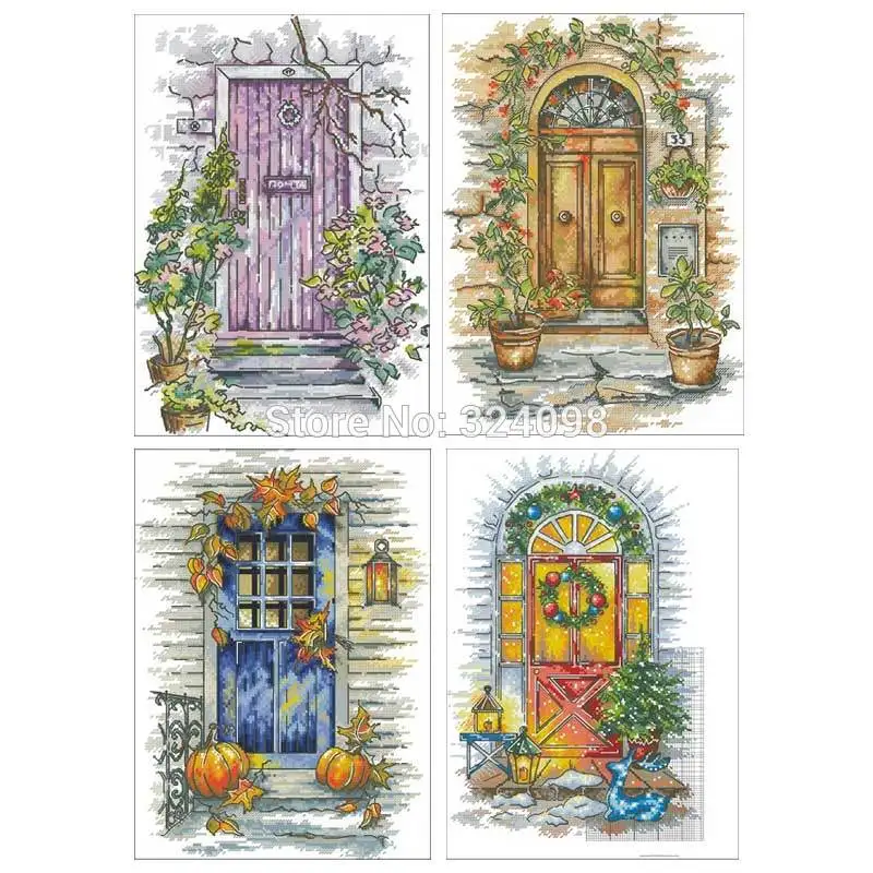 

Four Seasons Gate scenery patterns Counted Cross Stitch 11CT 14CT 18CT DIY Chinese Cross Stitch Kits Embroidery Needlework Sets