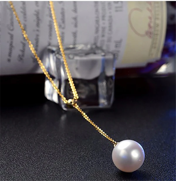 

HABITOO Genuine Natural Seawater Akoya 8-8.5mm Pearl Pendant Necklace 18K Solid Gold/AU750 Chain Women Jewelry for Charm Gift