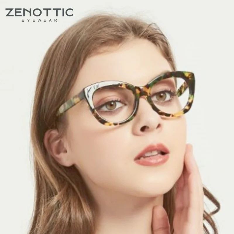 

ZENOTTIC Retro Cat Eye Optical Glasses Pink Thick Frame Women Vintage Acetate Spectacles Female Fashion Butterfly Eyewear 300001