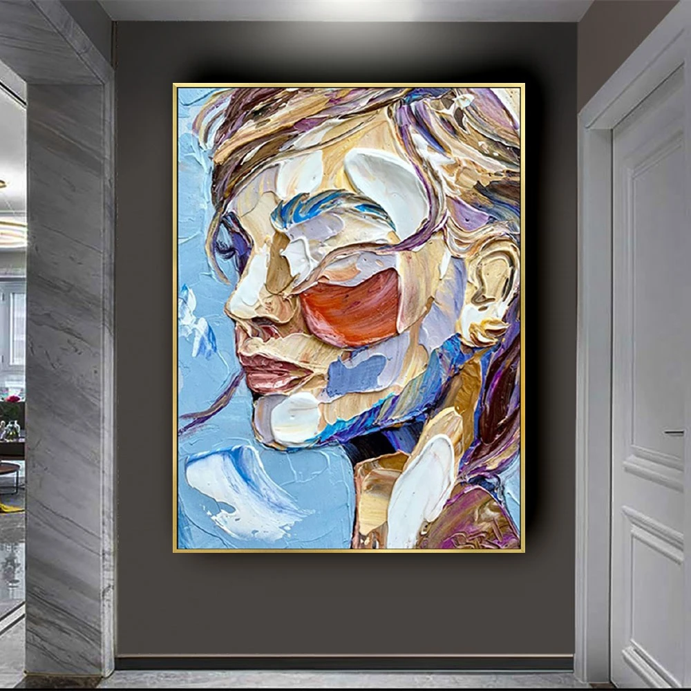 Rich Colors Hand-painted High Quality Abstract Portrait Picture Painting on Canvas Beautiful Wall Art Abstract Face Oil Painting