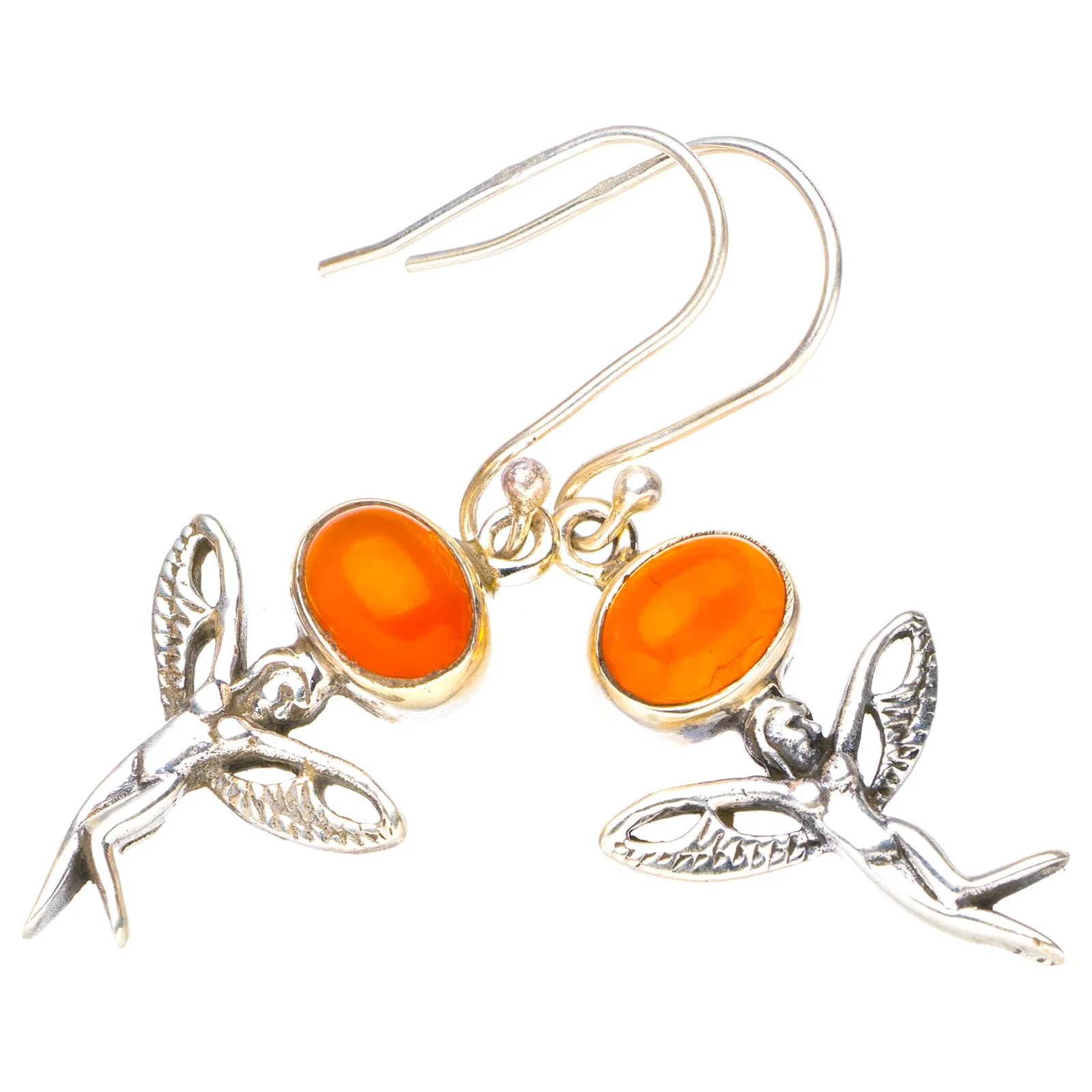 StarGems Natural Carnelian Fariy Handmade 925 Sterling Silver Earrings 1.75