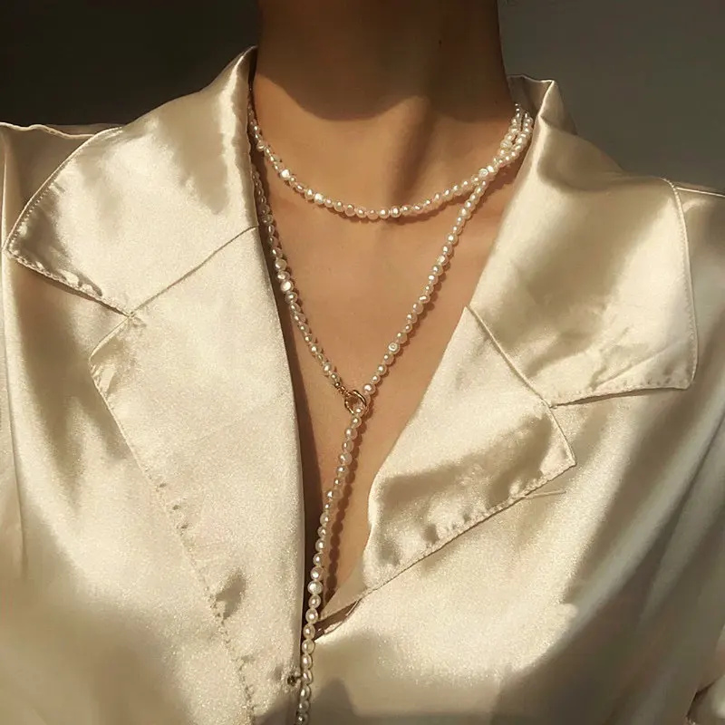 SINZRY exquisite jewelry 5-6mm strong luster natural baroque freshwater pearl long sweater necklaces chain