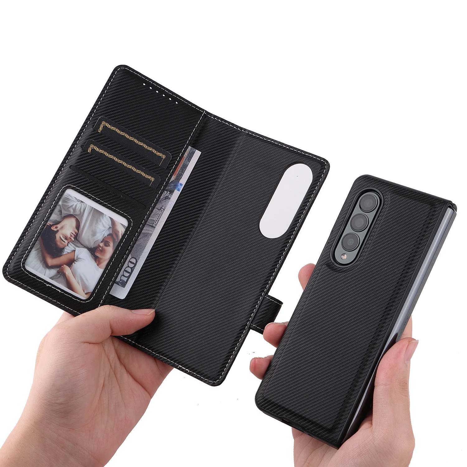 Split Folding PU Leather Wallet Case For Samsung Galaxy Z Fold 3 Cover Flip Stand Protection Magnetic Case With S Pen Holder