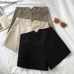 Shorts Women Winter Woolen High-waist Solid Zipper Students Casual Outwear Slim Korean Style A-line All-match Fashion Elegant