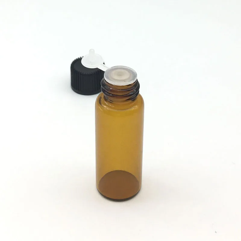 5pcs 5ml Amber Glass Bottle with Orifice Reducer Siamese Plug Screw Cap Small Essential Oil Sample 5ml Vials