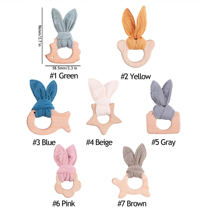 1pc Baby Wooden Teether Animal Pendant Beech Rodent Cotton Bibs Rabbit Ears Wooden Blank Children'S Goods Christmas Gifts Toys