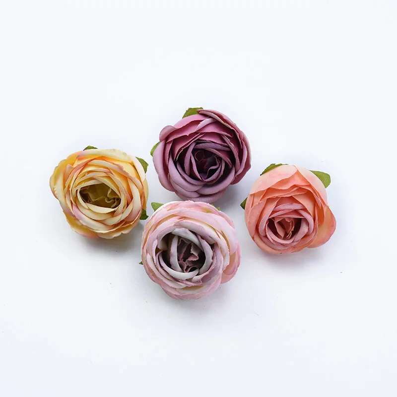 100Pcs Silk Tea Roses Head Wall Wedding Decorative Bridal Accessories Clearance Christmas Decoration for Home Artificial Flowers