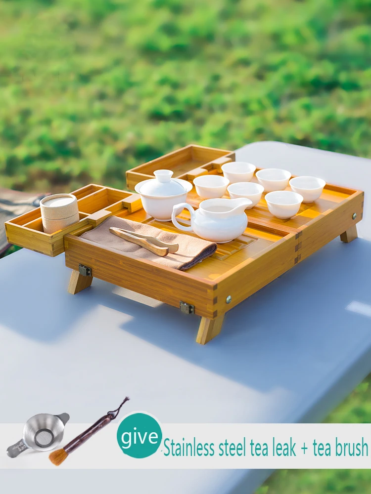 

Garden Furniture Table Outdoor Camping Travel Tea Set Table Folding Portable Small Tea Table Wooden Picnic Table Set For Balcony