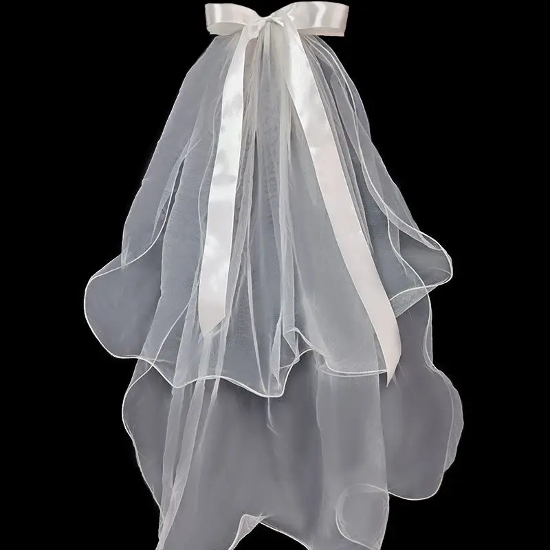 Immagine reale Veli da ballo da sposa con fiocco Vestido De Noiva Longo Velo da sposa Velo bianco avorio con pettine gratuito