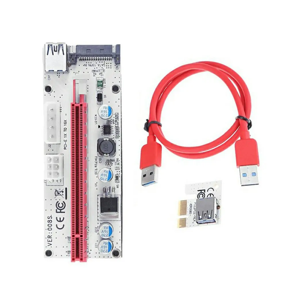 Tarjeta elevadora 3 en 1 PCIe PCI-E PCI Express 1x a 16x, Cable de datos USB 3,0 para minería de Bitcoin, tarjeta gráfica BTC, 6 piezas 008S