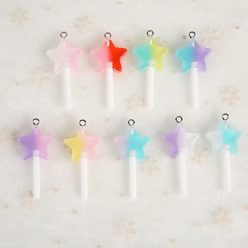 16pcs/Lot  38*20mm Glitter Star Lollipops  Fake Resin Candy Charms  for Pendants Earrings Diy Keychain Accessories