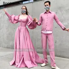 Pink Prom Dress with Bishop Sleeves #4