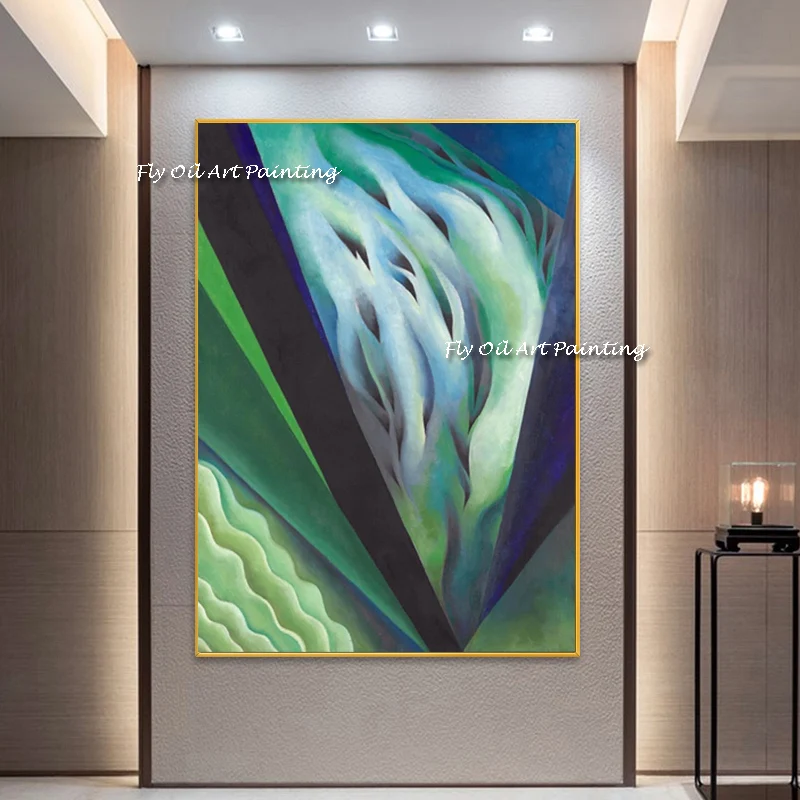 Abstract large painting Georgia O 'Keeffe painting for living room green modern home decoration handmade oil painting on canvas