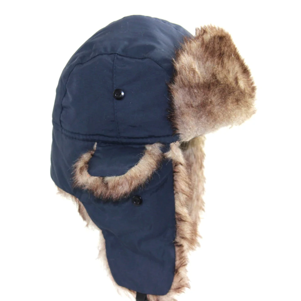 Unisex Winter Trapper Trooper Earflap Warm Russian Ski Hat Fur Ushanka Ear Flaps Winter Hat Fur Cap Faux Headwear Bonnet Leather