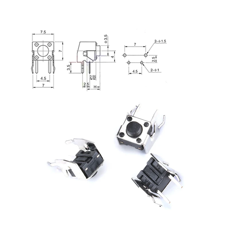 10Pcs 6x6 PCB Momentary Tactile Tact Push Button 4-Pin Self-reset Switch Right Angle With stent 6*6*4.3/4.5/5/6/7/7.5/8/9/10mm