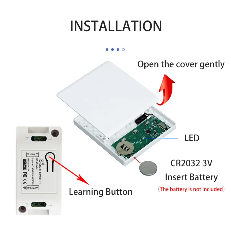 Interruptor inteligente de luz, de 433 Mhz módulo receptor, tipo 86, relé inalámbrico RF portátil, Control remoto de potencia, botones de Panel de