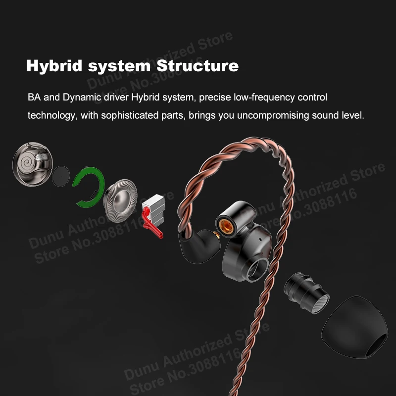 DUNU DK-4001 HiFi Audio Hi-Res Beryllium PVD 5Driver (4 Knowles BA+1DD) Hybrid Earphone MMCX Detachable Cable A.C.I.S DK4001