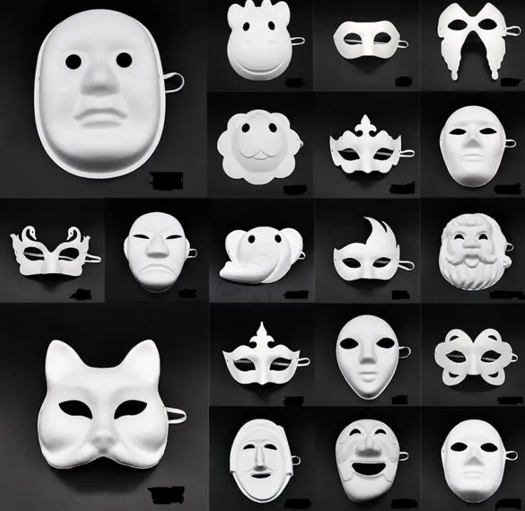 Halloween Full Face Masks DIY Hand-Painted Pulp Plaster Covered Paper Mache Blank Mask White Masquerade Party Mask SN1042