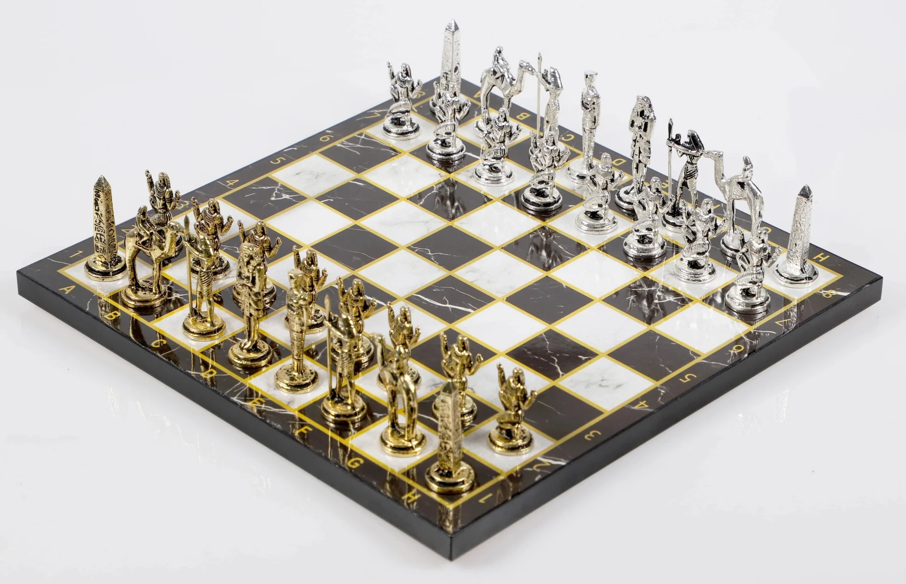 Luxury Metal Chess Set Chrome Plated Egyptian Pyramid Army Black