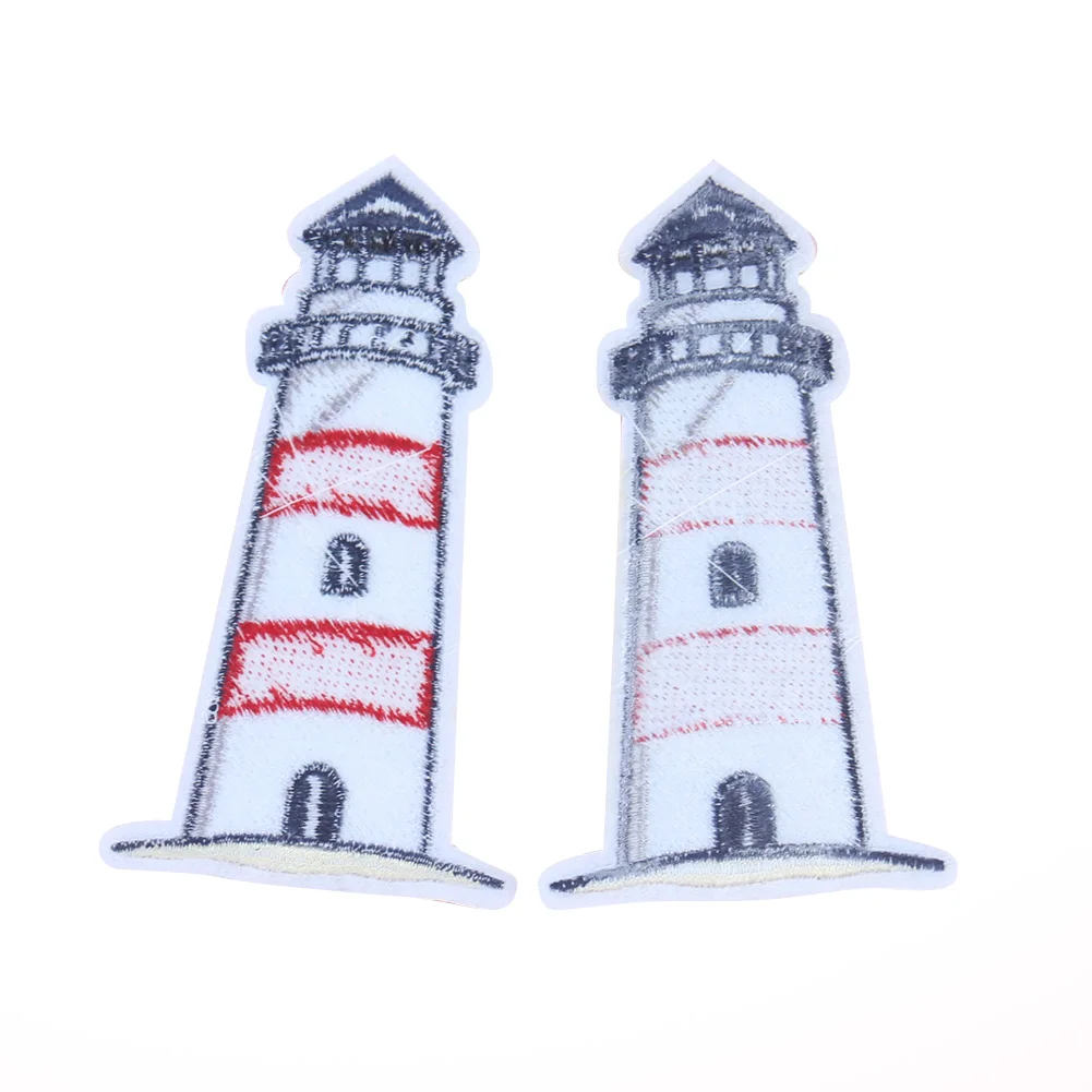 5PCS Lighthouse Badges Patches Mediterranean Embroidery Applique Iron on Stickers for clothes Fabric Apparel Sewing Supplies