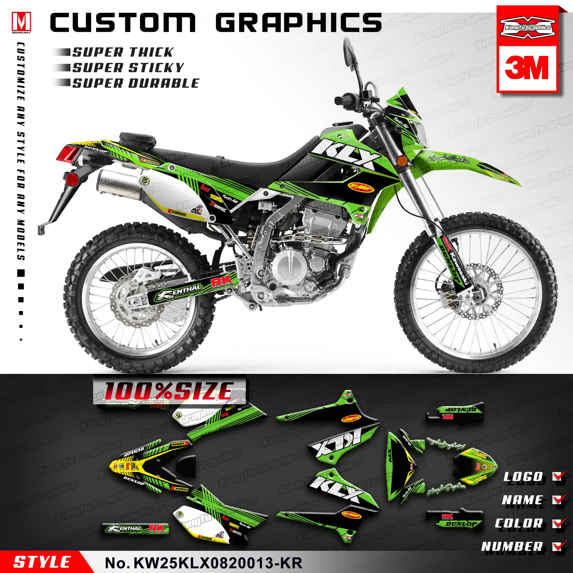 

KUNGFU GRAPHICS Custom Sticker Decal for Kawasaki KLX 250 S KLX250S 2008 2009 2010 2011 2012 2013 2014 2015 2016 2017 2018 2019