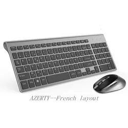 Azerty-フランスレイアウトワイヤレスキーボードとマウス、人間工学デザイン、フルサイズ数値Keys.2400 dpi安定した接続。グレー