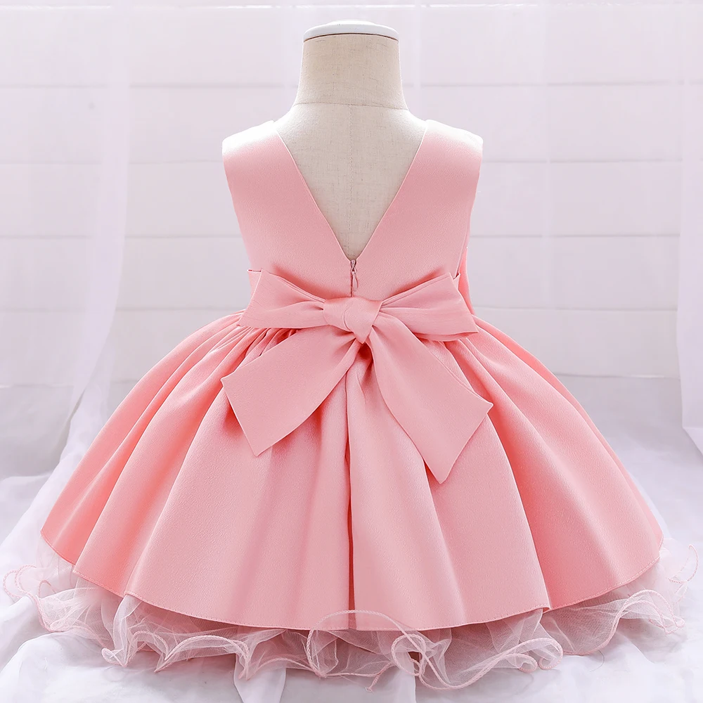 Toddler Big Bow Baby Girl Dresses Pink 1st Birthday Wedding Princess Party Kids Dress for Girls Bridemaid Christmas Prom Costume