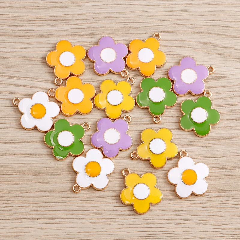 10 Stück 15x18mm Niedliche Bunte Emaille-Blumen-Anhänger für die Herstellung von Ohrringen, Halsketten, Armbändern, DIY-Handwerk und Schmuckzubehör – Detail 8
