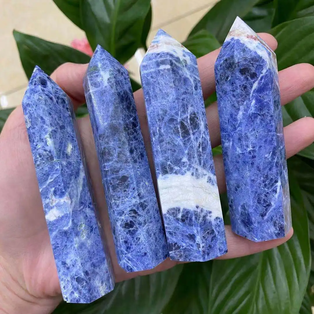 

High Quality Natural Crystal Wand Natural Blue Sodium Square Stone Wand 80-90mm